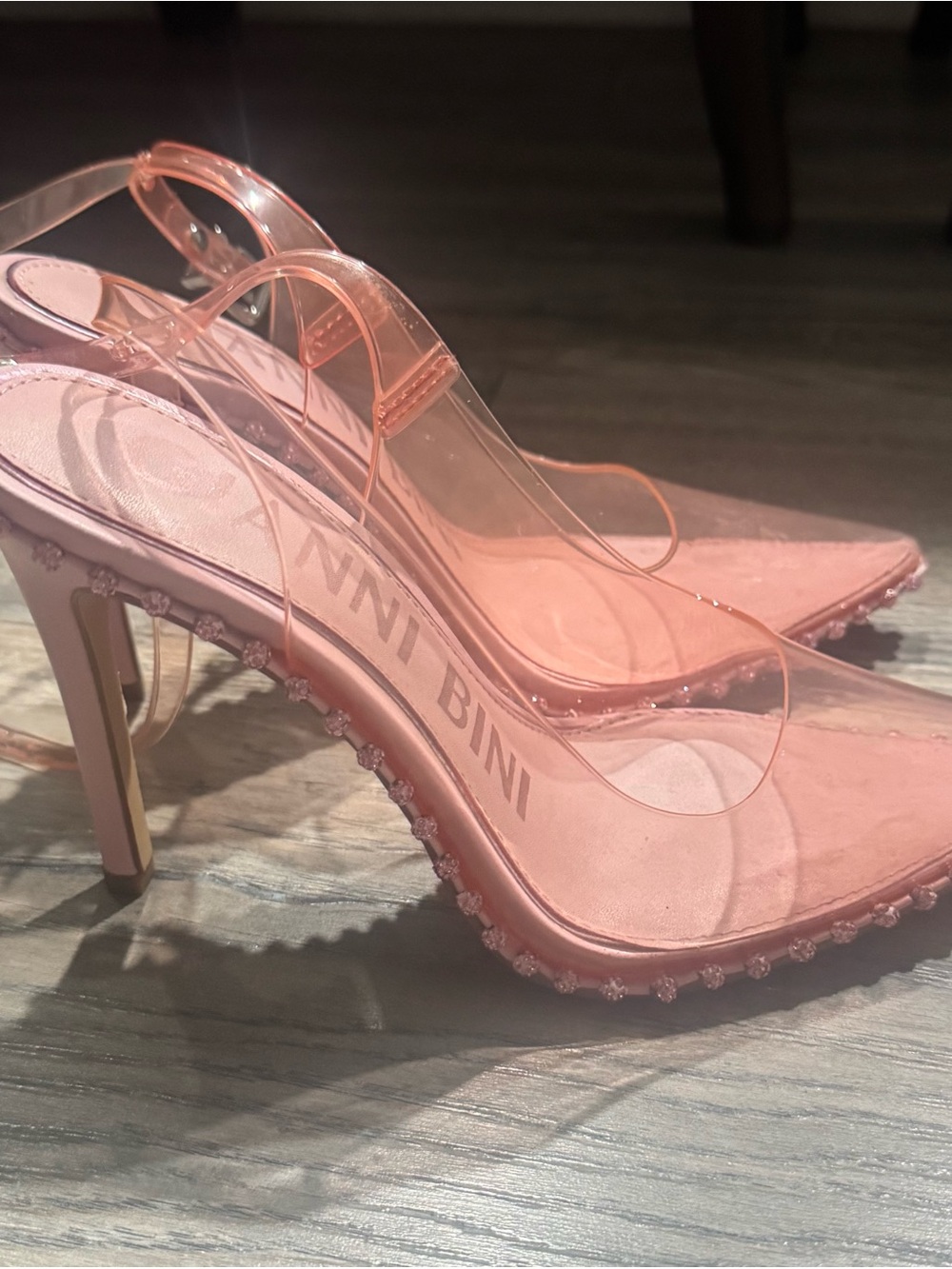 Gianni Bini Pink Clear-Panel Crystal-Trim Slingback Heels